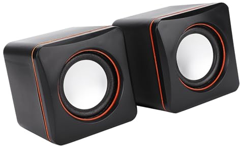 ASHATA Computer Speaker,3.5mm PC Speaker Mini Cube USB Stereo 3.5mm Jack Wired Speaker For Desktop Laptop PC Computer,Compact Desktop Speaker USB Charging for PC, MP3,MP4,Laptop.(Dual track)