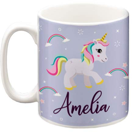 Personalised Children's Unicorn 10oz Ceramic Mug and Coaster Set, Sparkle, Rainbows, Any Name, Colourful, Gift, Cute (Mug Only)