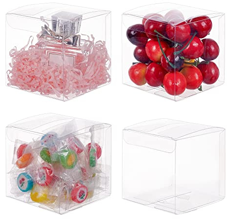 BENECREAT 30 Pack Scatole Pieghevoli Scatola in Plastica 8x8x8cm Contenitore Regalo Trasparente Contenitore in Cioccolato Dolce per la Festa di Compleanno di Nozze