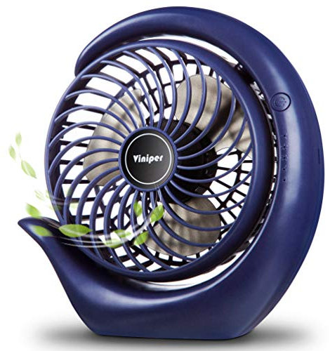 viniper Portable Rechargeable Fan, Small Desk Fan : 3 Speeds & about 8-24 Hours Longer Working, 180° Rotation, Portable Desktop Fan Small but Mighty (Blue, Light Black Blade)