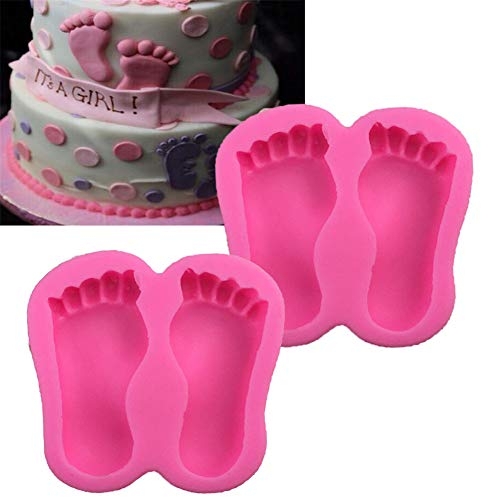 DUBENS 2 Stück 3D Baby Fuß Form Silikon Backform, Backform Für Cupcake Cookie Schokolade Zuckerfertigkeit Fondant Kuchen Dekorieren Tools