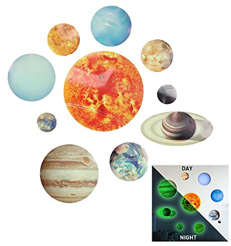 10-Planeten Sonnensystem Wandtattoo Leuchtend Set für Wanddeko,Leuchtsticker Sonne Erde Fluoreszierend Wandaufkleber Weltall Universum Weltraum Nachtleuchtend Wandsticker für Kinderzimmer Schlafzimmer