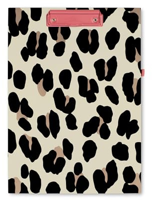 Kate Spade New York Leopard Print A4 Clipboard Folio with Low Profile Clip, Professional Padfolio Includes Lined Notepad, Pen Loop, and Pocket, Forest Feline