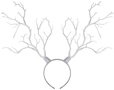 Carolilly Damen Mädchen Stirnband Haarband Geweih Baum Zweige Weihnachten Elch Rentier Kopfschmuck Headband Girlande Cosplay Deko Party Retro (weiß, Einheitsgröße)
