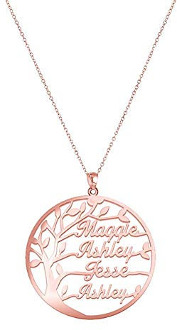 Jewelora Donna 4 Collana con nome Collana con ciondolo albero della vita personalizzato Gioielli per madre Nonna Moglie Coppia Famiglia Sorella Migliori amiche Donna (Rosegold)