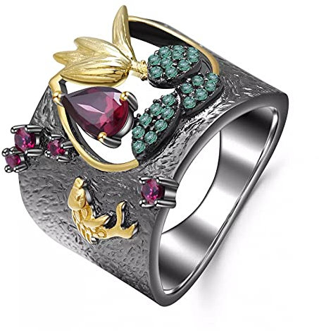 BAJIE Ehering Sterling Farbe Gold Und Damen Ehering Silberschmuck Rubin Edelstein Ring