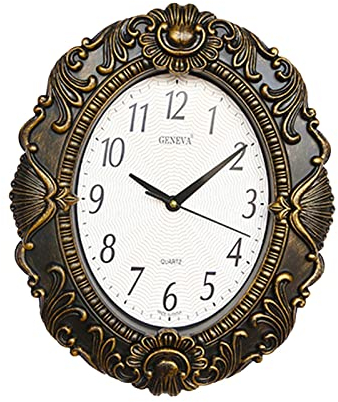 LOVIVER Wanduhr Luxus Oval Wanduhr Spanischen Wunderschöne 14 Silent Decor Innenraum Pendeluhr, Schwarzes Gold