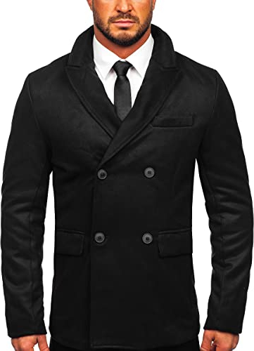 BOLF Uomo Cappotto invernale inverno Giacca Attivit? commerciale tempo libero Colletto con revers autunno Lunghezza media Impermeabile Outdoor Style 79B3 Nero L [4D4]