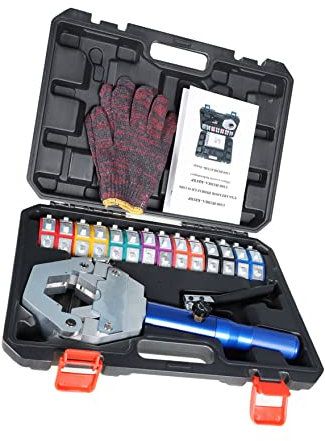 waltyotur Pince à sertir hydraulique de tuyau de climatisation hydraulique Hydra-Krimp Pince hydraulique portative A/C Ensemble avec 7 paires de matrices pour raccords de tuyaux barbelés et perlés