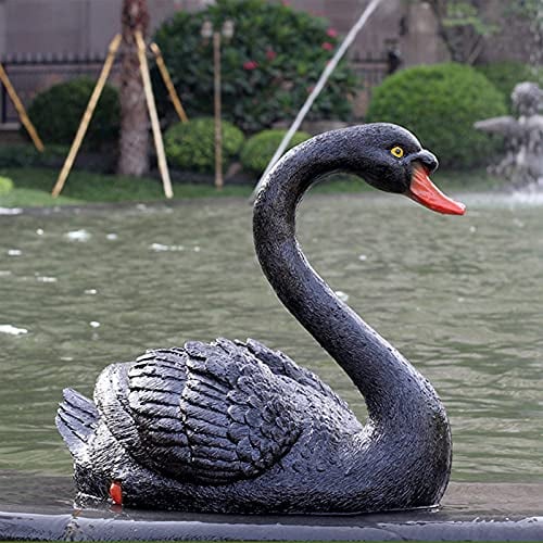 DMJLI-T Schwimmende Harz Schwan Figur,Tier Enten Jagd Köder,Fischteich Landschaftsbau Dekor Garten Rasen Terrasse Statue Im Freien,Echte Schwan-Größe 45cm,D/Black
