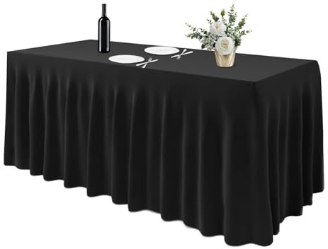 EMART Table Skirt for Rectangle Tables 6ft, Black Spandex Tablecloth Cover for Banquet Wedding Birthday Party