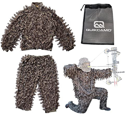 QuikCamo Mossy Oak 3D Leafy Camo Ghillie Suit Lightweight Breathable Mesh for Hunting Men