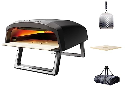 MasterPro - Gas Pizza Oven - Carbon Steel Portable Outdoor Pizza Maker - Includes Stone Pizza Tray, Pizza Peeler and Weatherproof Carry Bag - 12 Inch, Matt Black