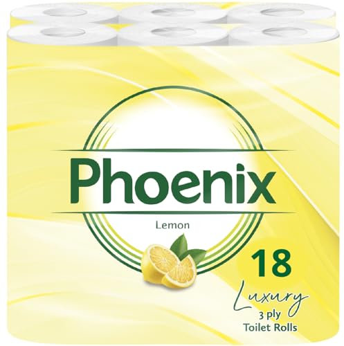 Phoenix Soft Luxury Toilet Rolls Bulk Buy – Lemon Fragranced Toilet Paper - Quilted White 3 Ply Paper - Pack of 18 Toilet Tissue (9 x 2 Packs) - 150 Sheets per roll (2,700 Sheets)