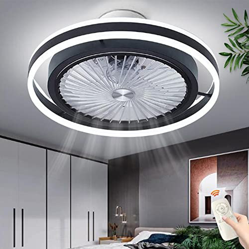 LED Deckenventilator Mit Lampe Runde Deckenleuchte Dimmbar Mit Fernbedienung Moderne Deckenlampe Leise Ventilatorlicht Für Wohnzimmer Schlafzimmer Kinderzimmer Esszimmer Fan Beleuchtung,Schwarz