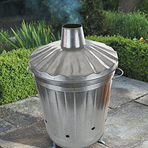 STORM TRADING GROUP 90 Litre Heavy Duty Extra Large Galvanised Metal Incinerator Fire Burning Bin with Special Lid & Riveted Handles (1)