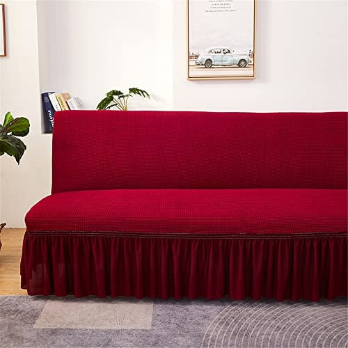 Hiseng Housse de Clic Clac Élastique Canapé avec Jupe 2/3 Places, Housse de Canapé sans Bras Extensible Antidérapant Universel Tout Couvert Canapé-lit Pliant Protecteur (Vin Rouge,150-190cm)