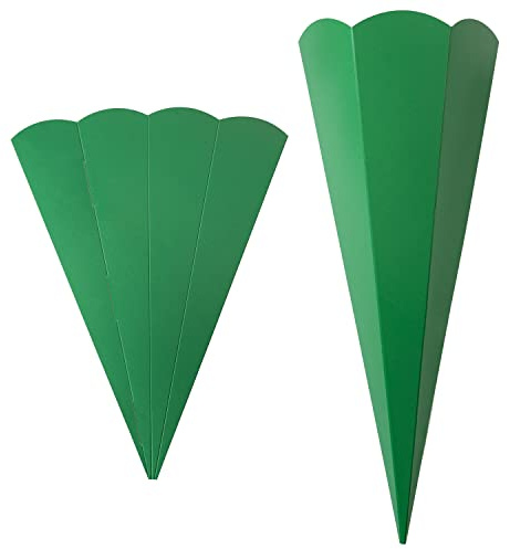 5er Pack Geschwister-Schultüte Rohling mit Steckverschluß, stabiler Karton 400g/qm, 6-eckig, 41 cm, Grün