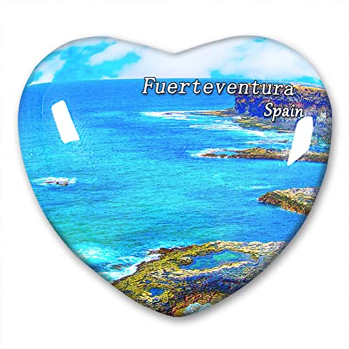 Lywallca Spanien Fuerteventura Kühlschrankmagnet Kühlschrank-Aufkleber Kollektion Dekorativer Magnet Reise-Souvenir Herzform Kristallglas, 5.1cm*4.5cm*1.1cm