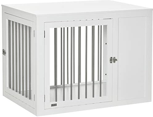 PawHut Furniture-Style Dog Crate End Table w/ 2 Doors, for Medium & Large Dogs