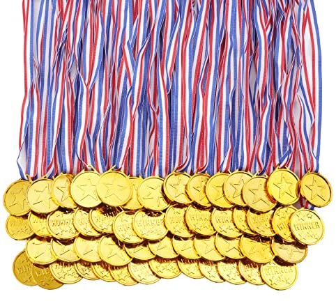 flintronic 52 Stücke Gewinner Medaillen,Kunststoff Medaillen Gold Kinder für Sport, Wettbewerbe Auszeichnungen,Party,Preisen Awards