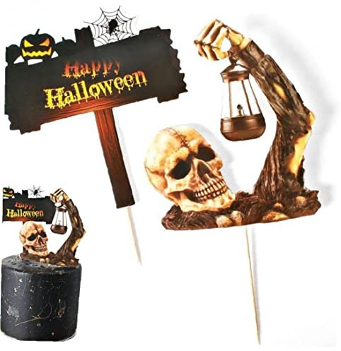 Luxylei Halloween Cake Topper Set 2pcs Ghost Skull Cake Dekorationen Cupcake Topper Kuchen Dekoration Für Halloween Partyzubehör