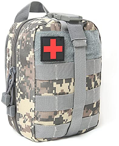 BITUOR Taktische Taschen MOLLE, EMT Kleine Pouch, wasserdichte Molle Tasche, Tactical Pouch Bag, Rip-Away Pouches, Militär Kompakt Gürteltasche für Outdoor, Camping, Reisen, Abenteuer (Camo Grau)