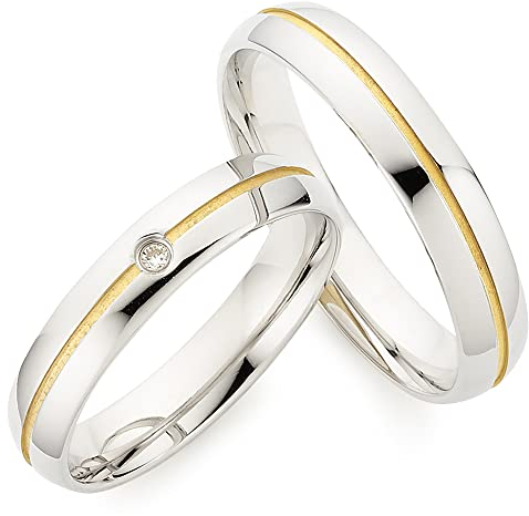 123traumringe Eheringe in 925 Silber I Partnerringe mit Etui & Gravur I Damenring mit 1 Brillant I Ringgröße 50-62 mm oder 54-72 mm I Verlobungsringe in 4 mm Breite & 1,5 mm Stärke I S62 A