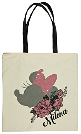 minimutz Personalisierte Shopper Tasche groß mit Namen | Motiv Blumen | Stofftasche Baumwolle Jutebeuel