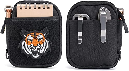 EDC Pouch Pocket Organizer,Kleine EDC Tasche mit Klettfläche,Kleine Werkzeugtasche Tool Tasche mit D-Form Schlüsselring,Nylon Multitool EDC Rucksack-Zusatztasche für kleine Werkzeuge(TK05-Schwarz)