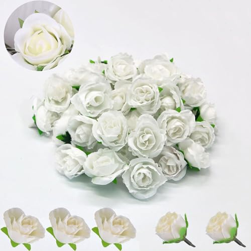 Xinlon 50 Stück Blumen Künstlich, künstliche blumenköpfe weiß, Blumen Künstlich, Gefälschte Kunstrose Rose, Hochzeit Blumensträuße Für Geburtstag Jahrestag Hochzeit Feste Partei Haus Deko DIY Basteln