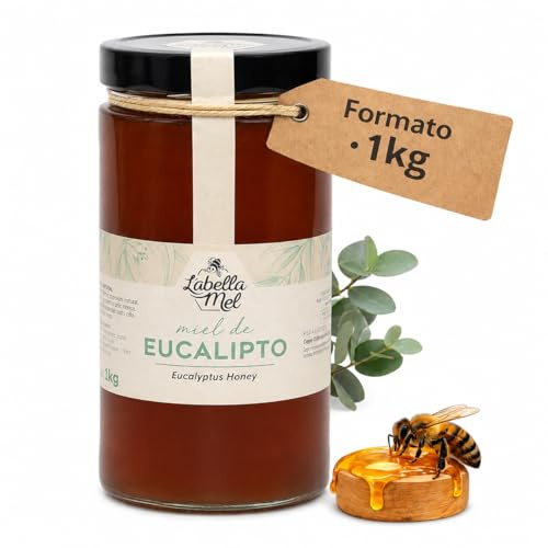 L'Abella Mel Miel d'Eucalyptus Pur 100% Naturel, Miel d'Abeille, Pot 1 kg | Sans Additifs ni Sirops Ajoutés. Apiculture Familiale Depuis 4 Générations