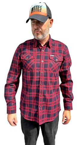 DRAXIES Chemise Flanelle Homme [Modèle 2024 Stock limité] - Manches Longues - A Carreaux - Rouge et Noire - Lumberjack - L