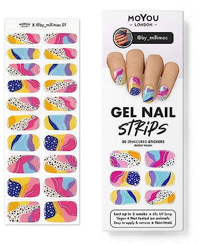 MOYOU LONDON Semi Cured Gel Nail Strips - 20 Pcs. Nail Wraps for Salon-Quality Manicure - Works with Any UV Lamp - Easy to Apply, Trim, & Remove Gel Stickers