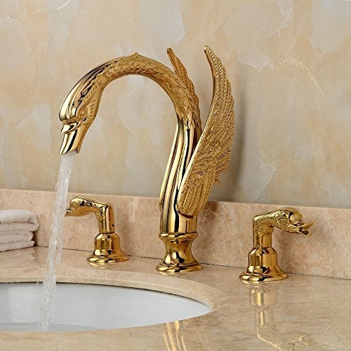 Wasserhähne,Kupfer-Waschtischarmatur, Retro-Dreiloch-Wasserhahn für heißes und kaltes Wasser, Untertisch-Waschtisch-Doppel-Doppelwaschbecken-Wasserhahn/B Fashionable