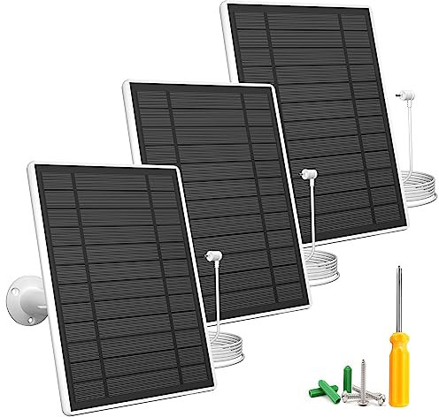 7W Solar Panel Charger Compatible with Ring Stick Up Cam & Spotlight Cam Battery, 5V Continuous Solar Power for Ring Camera, 3.5mm Plug to Device, 13ft Cable IP65 Waterproof, Adjustable Mount, 3 Pack