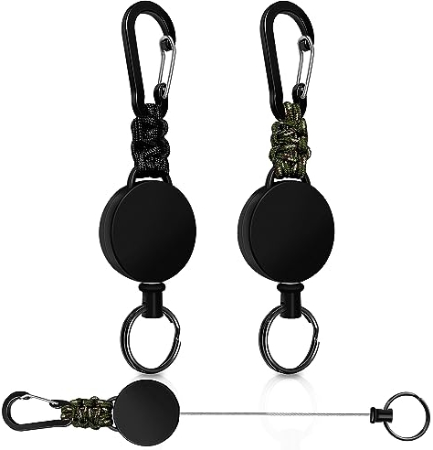 Schlüsselbund Ausziehbar Schlüsselanhänger mit Zugband, 2 Stücke Schlüsselband Ausziehbar Ausweis Einziehbarer mit Karabiner Retractable Keychain mit 60cm Stahldrahtseil Ausweishalter für Kartenhalter
