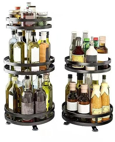 Yuehuamech Rotating Spice Rack Height Adjustable 2 Tier Lazy Susan Organizer Turntable Metal Storage Rack Spice Organiser Condiment Holder for Seasoning Makeup Kitchen Countertop Bathroom