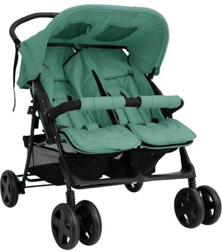 vidaXL Zwillingskinderwagen Grün Stahl