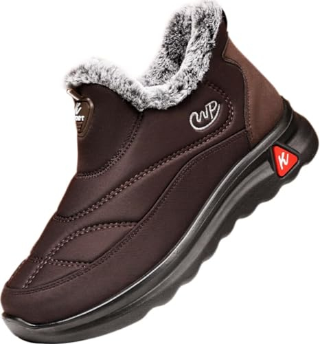 GILKUO Stivali Uomo Invernali Stivaletti Scarpe Neve Inverno Bassi Pelliccia Pelo Impermeabili Foderato Caldo Marrone 43