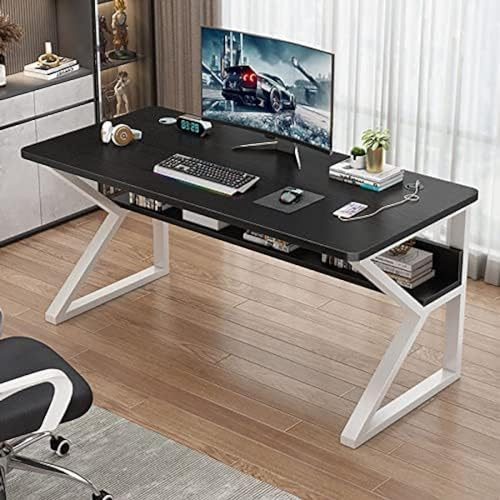K-förmiger Computertisch, Ergonomischer Schreibtisch, Arbeitstisch, Arbeitsstation Für Das Heimbüro, PC-Tisch, Gaming-Schreibtisch Mit USB-Anschlüssen Und Kabelmanagement,Schwarz1,120 X 60 X 76 cm
