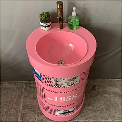 Lavabo da Bagno Artistico con piedistallo Completo, Mobile da lavabo in Stile Industriale con lavabo, Mobile da Bagno da Terra sotto Il lavandino (Rosa Senza Specchio)
