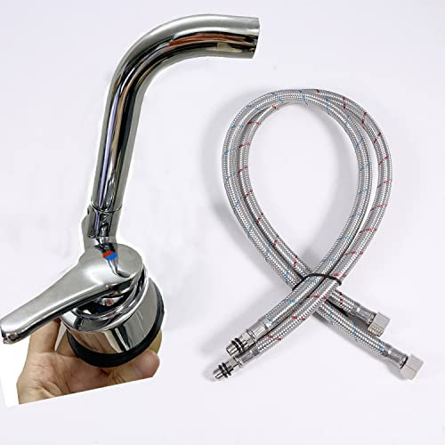 Miscelatore per camper 12V, leva singola, beccuccio lungo, moderno, cromato, con tubi flessibili, rubinetto acqua fredda, per camper, roulotte, barca, RV Marine