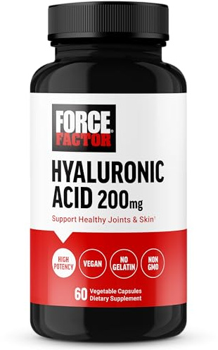 Force Factor Hyaluronic Acid Supplements, Hyaluronic Acid Capsules for Joint Health and Skin Hydration, Joint Health Supplement for Women and Men, High Potency, Vegan, 60 Capsules
