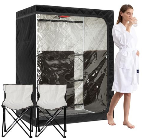 Tragbare Infrarot-Sauna für 2 Personen, volle Größe, großer Raum, Spa-Zelt mit Fernbedienung, 1600 W schnelle Heizung, faltbare Stühle und LED-Therapie-Licht, Heim-Spa zur Entspannung (120 x 90 x 160