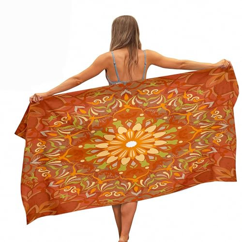 Treer 3D Mandala Strandtuch, Mikrofaser Handtuch, Sanddicht Sporthandtuch, Badetuch Groß, Schnelltrocknendes Handtuch für Sport,Camping (orange Farbe,80x160 cm)