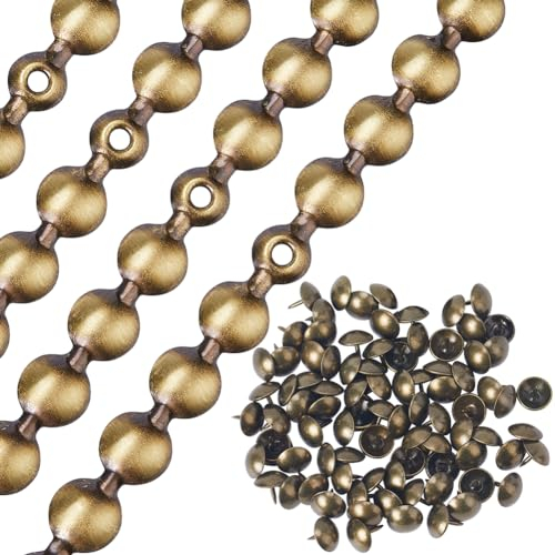 GORGECRAFT 5pz*1m Tiras de Tachuelas para Tapicería 10.5mm Cabeza Redonda de Hierro Metálico Adornos Decorativos Brillantes con 90pz Clavos para Tapicería Combinados Sofá Silla Muebles Bronce Antiguo