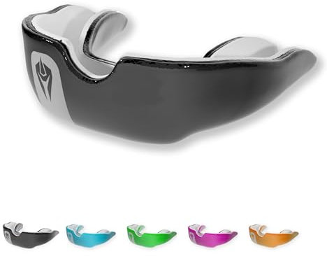 Titan Tri Boil-Fit Mundschutz | Zahnschutz mit hochwertiger, atmungsaktiver Fyber-Vent-Tasche für Rugby, Hockey, Boxen, MMA, Judo, Karate und Kontaktsportarten – (Senior, Noir)