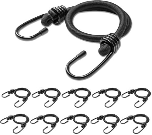 Aegero 12inch Bungee Cords with Hooks,10Pcs Heavy Duty Extra Strong Outdoor Elastic Rope,Multi-Purpose Elastic Bungee Straps for Luggage,Camping,Tarps,Bike Rack,Outdoor Tent,Weatherproof（Black）…