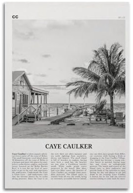 Caye Caulker Druck schwarz und weiß, Caye Caulker Wandkunst, Caye Caulker Poster, Caye Caulker Foto, Caye Caulker Wanddekoration, Belize-Poster, dekorative Malerei, Leinwand, Wandposter und Kunstbild